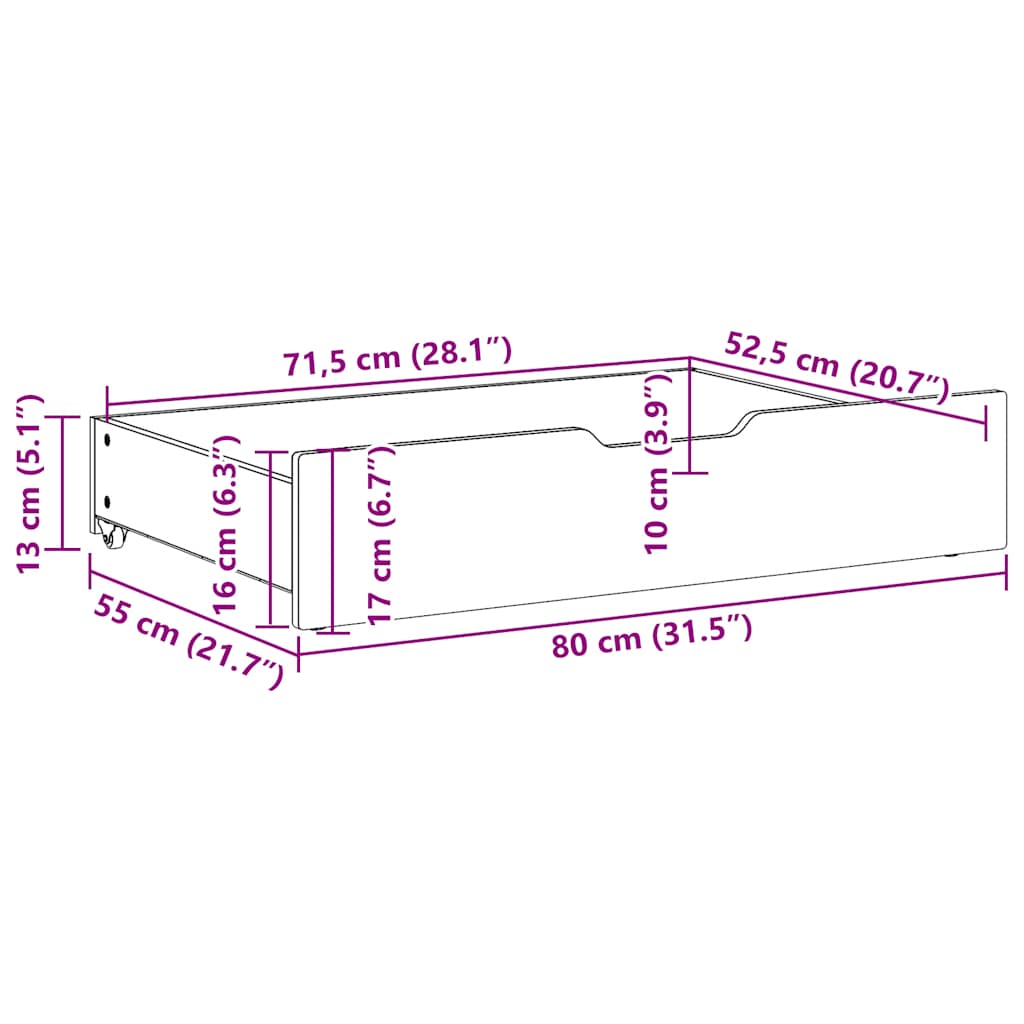 Bed drawers 2 pcs. White 80x55x17 cm solid pine wood