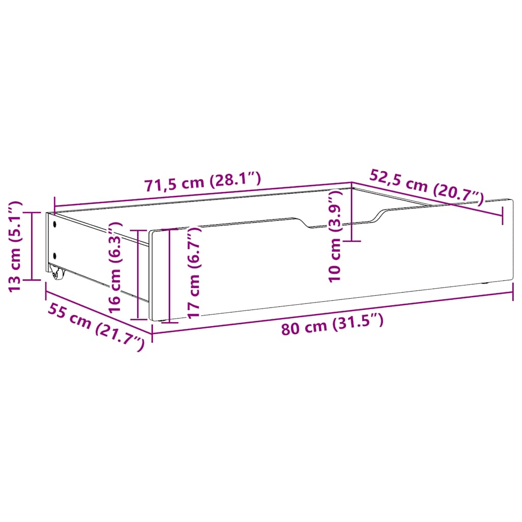 Bettschubladen 2 Stk. Wachsbraun 80x55x17 cm Massivholz Kiefer