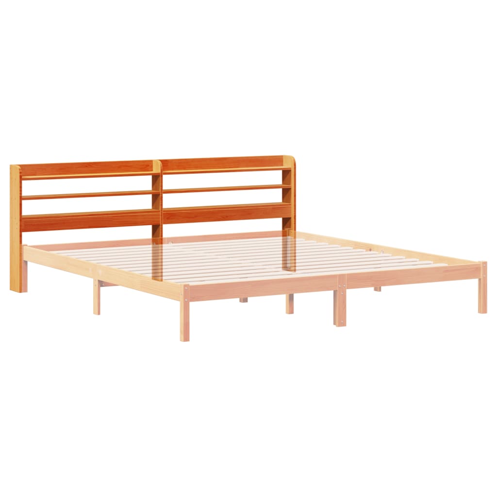 Headboard with shelves wax brown 180 cm solid pine