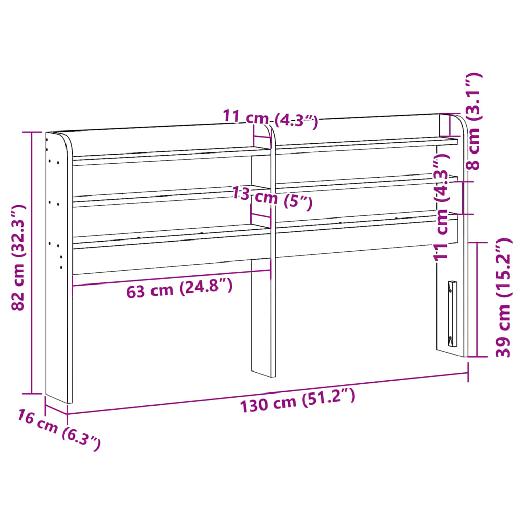 Kopfteil mit Ablagen 120 cm Massivholz Kiefer