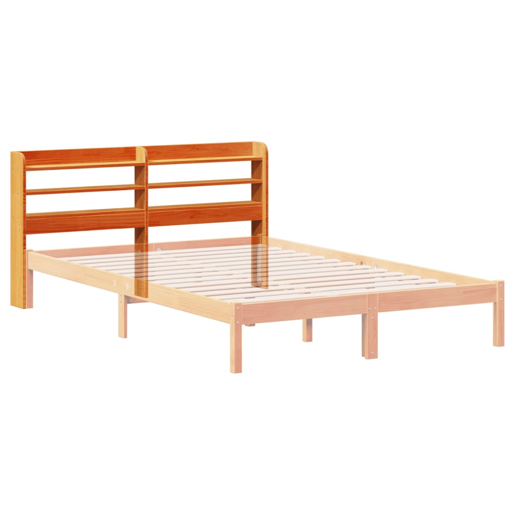 Headboard with shelves wax brown 120 cm solid pine