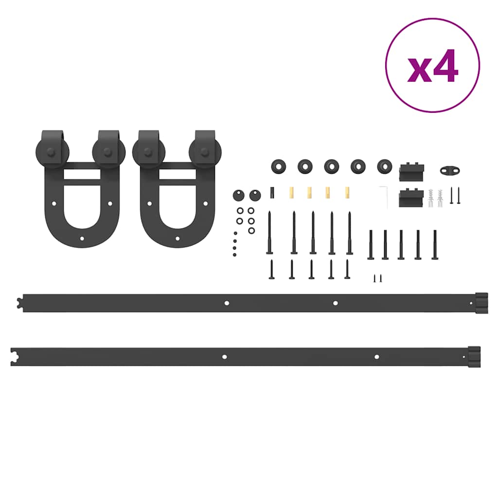 Schiebetürbeschlag-Set 400 cm Stahl Schwarz