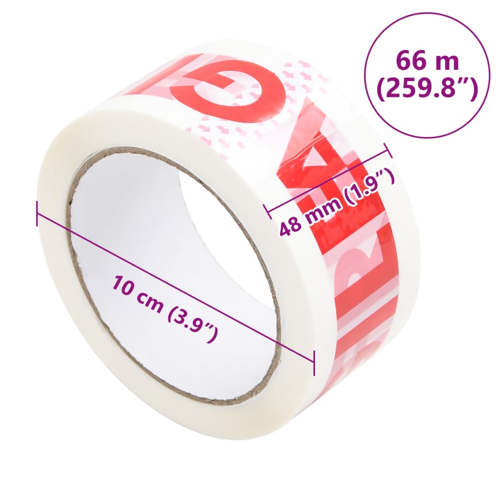 Paketklebeband 12 Stk. FRAGILE Aufdruck Weiß 48 mm x 66 m