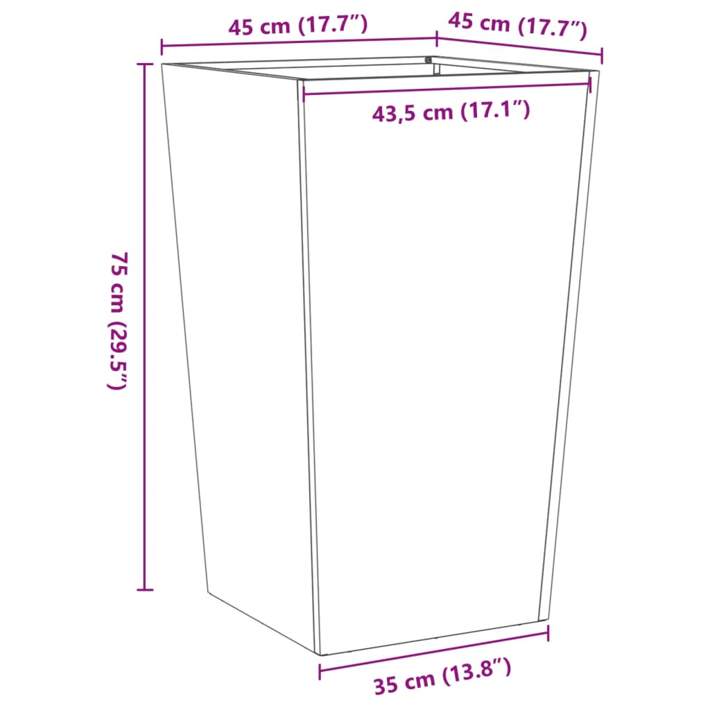 Plant Pot Black 45x45x75 cm Steel