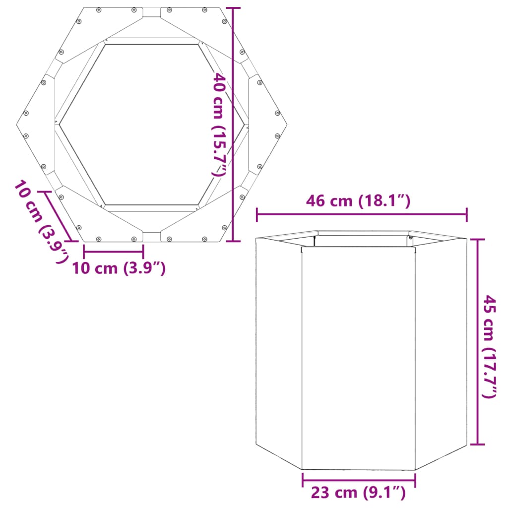 Plant Pot White Hexagonal 46x40x45 Steel