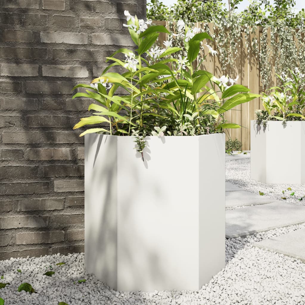 Plant Pot White Hexagonal 46x40x45 Steel