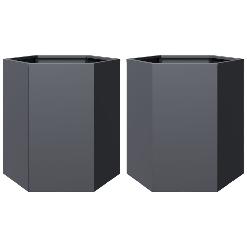 Garden Planters 2 Pieces Anthracite Hexagonal 46x40x45 Steel