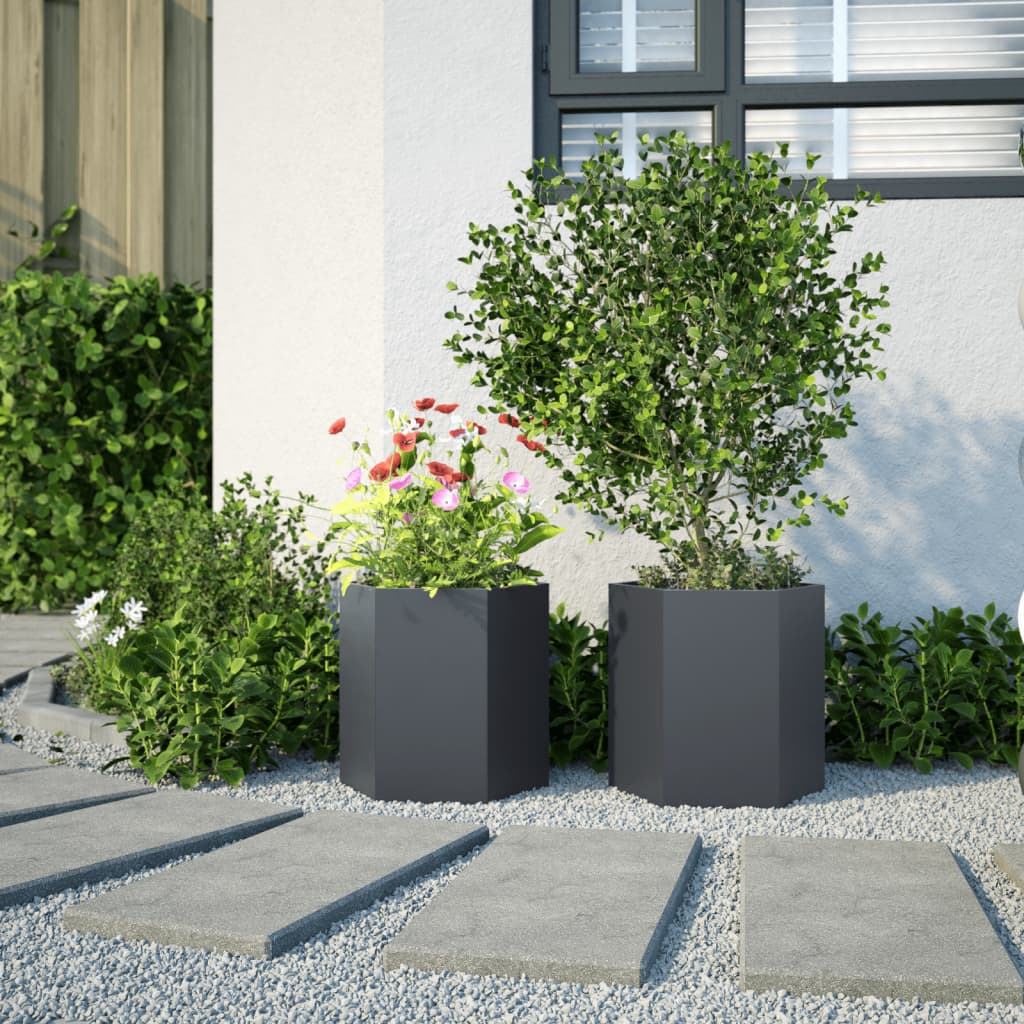 Garden Planters 2 Pieces Anthracite Hexagonal 46x40x45 Steel