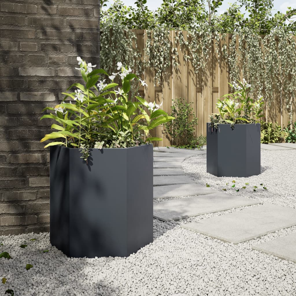 Garden Planters 2 Pieces Anthracite Hexagonal 46x40x45 Steel