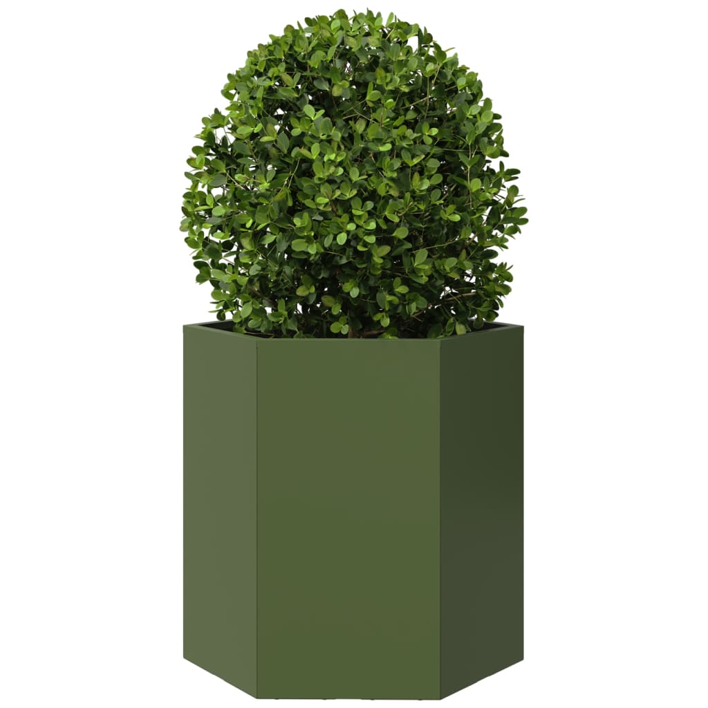 Garden Planters 2 pcs. Olive Green Hexagonal 46x40x45 cm Steel