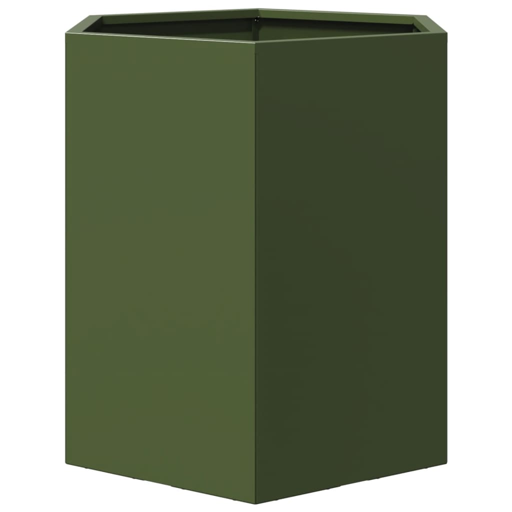 Garden Planters 2 pcs. Olive Green Hexagonal 46x40x45 cm Steel
