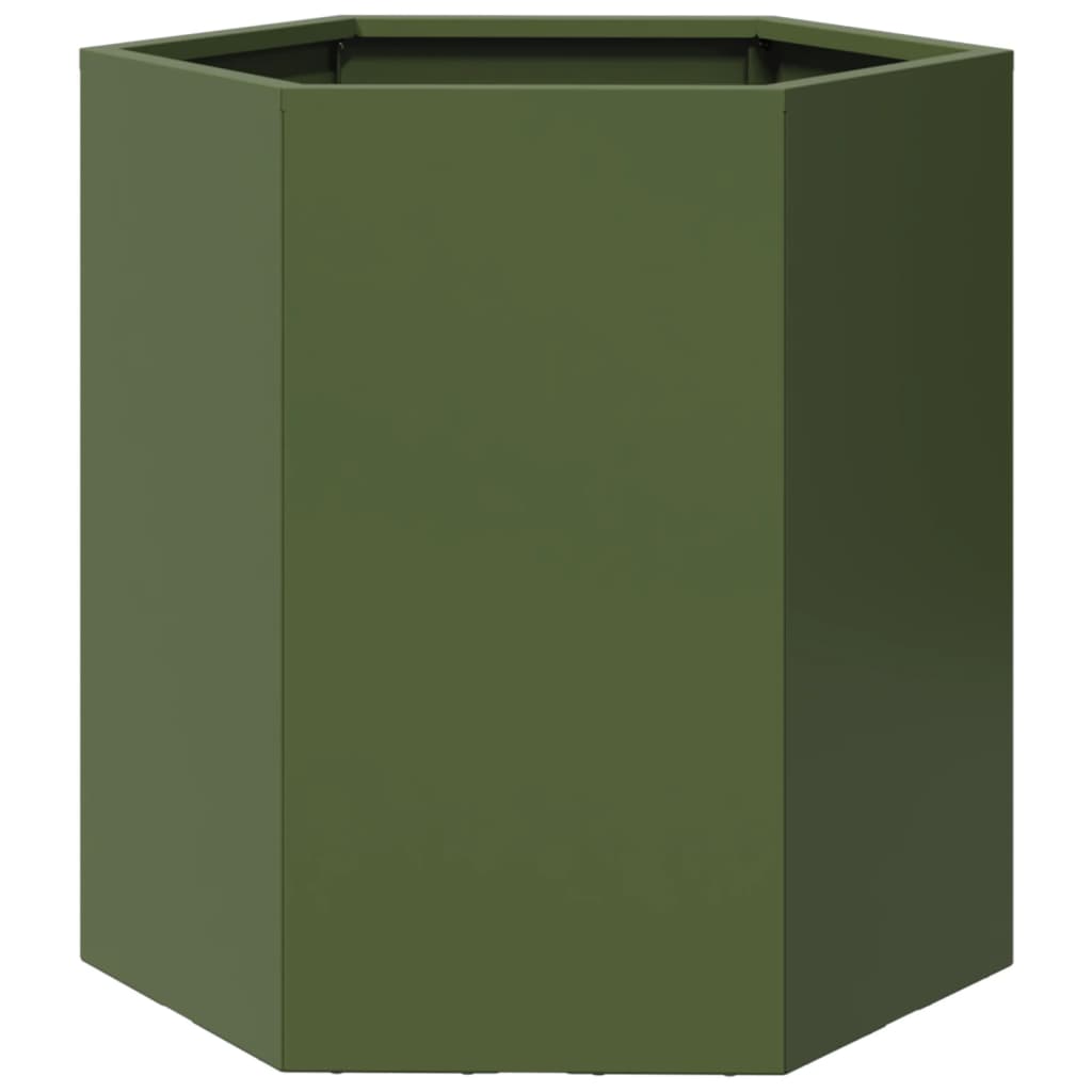 Garden Planters 2 pcs. Olive Green Hexagonal 46x40x45 cm Steel
