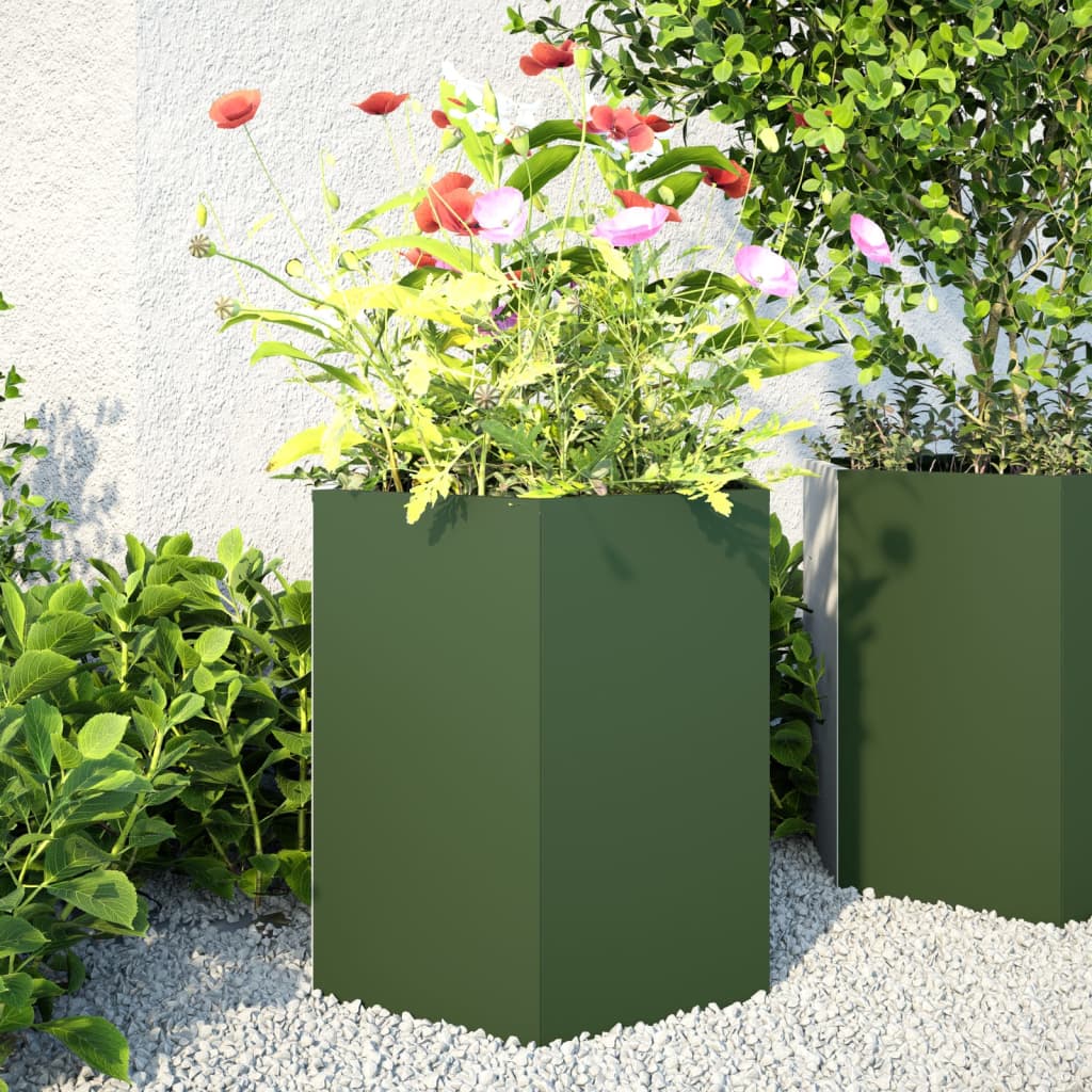 Garden Planters 2 pcs. Olive Green Hexagonal 46x40x45 cm Steel