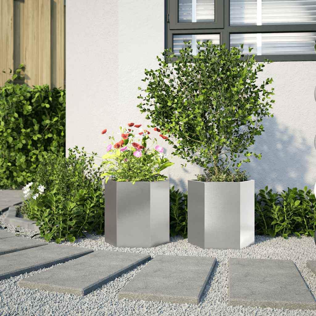 Garten-Pflanzgefäße 2 Stk.Sechseckig 46x40x45 cm Edelstahl