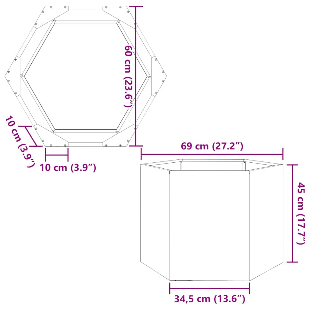 Pflanzkübel Sechseckig 69x60x45 Edelstahl