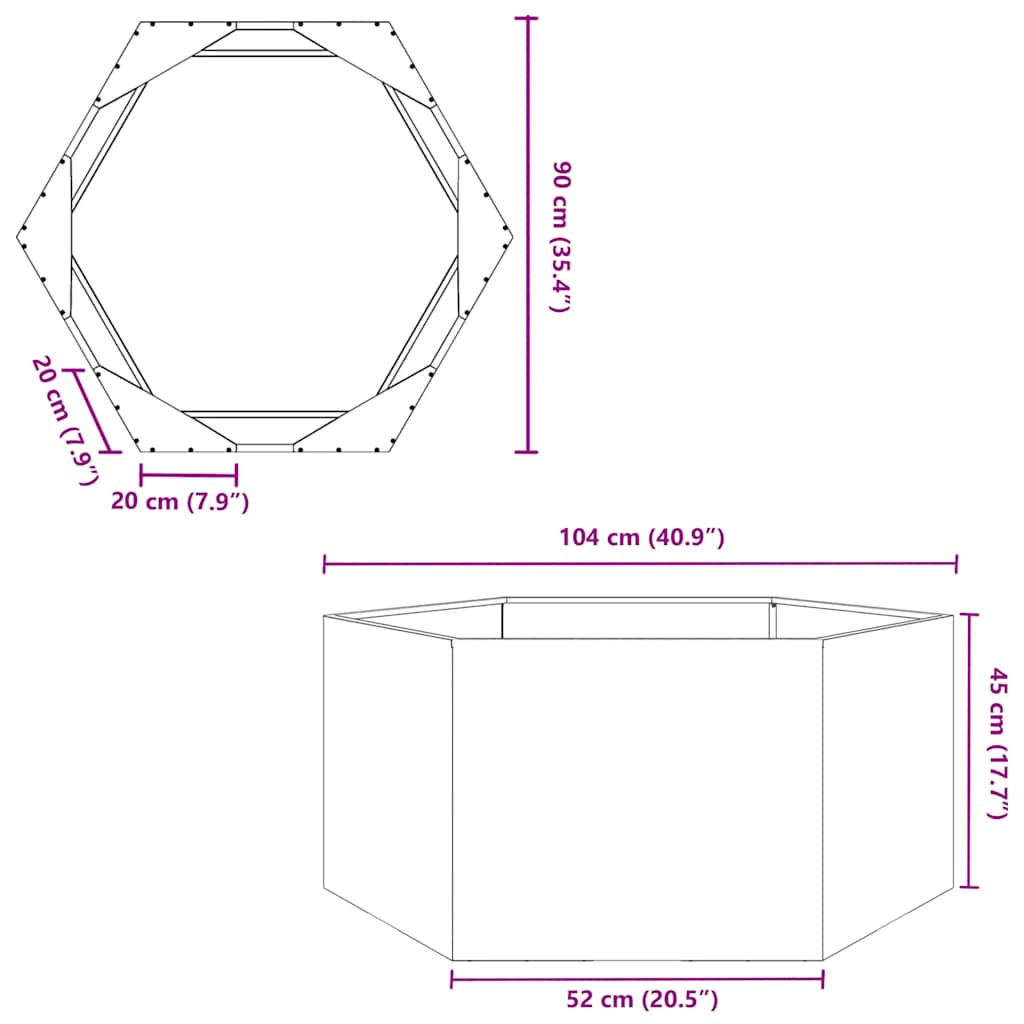 Pflanzkübel Sechseckig 104x90x45 Verzinkter Stahl