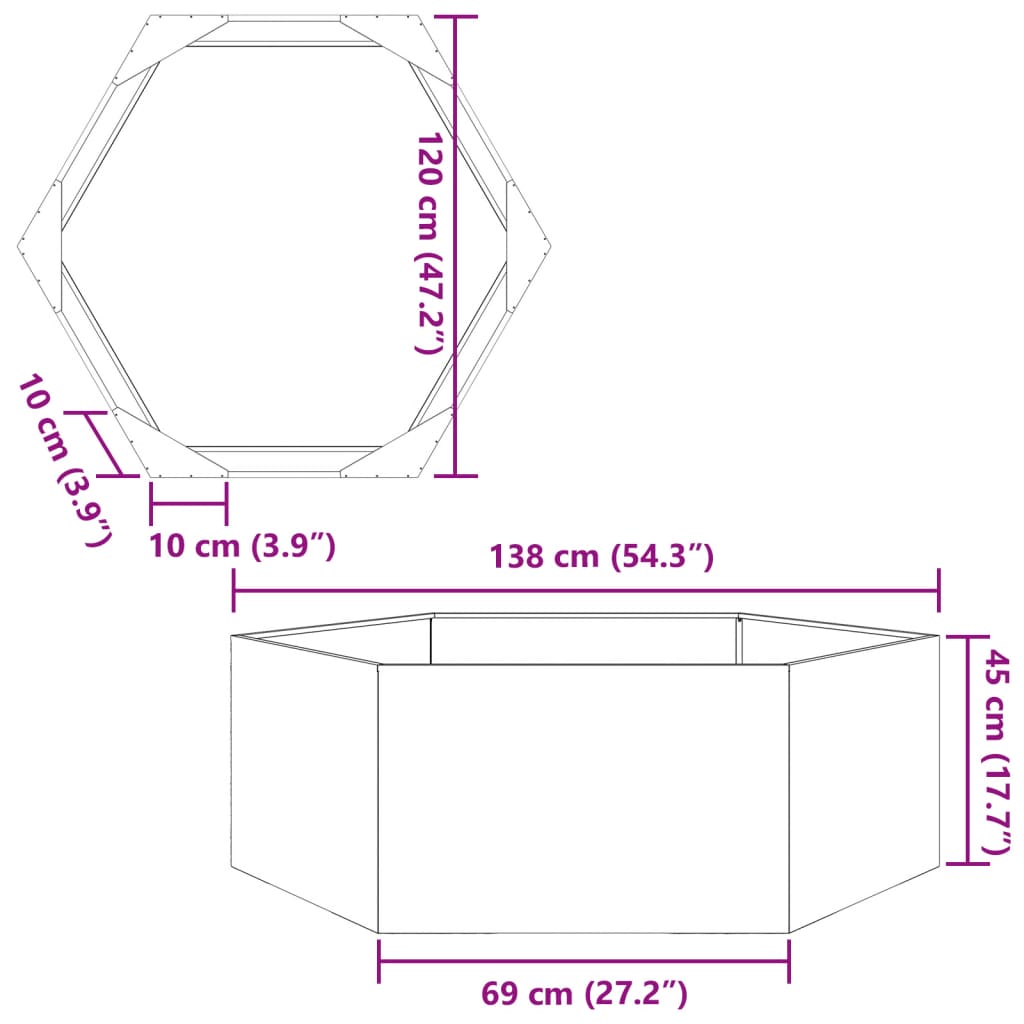 Plant Pot Black Hexagonal 138x120x45 Steel