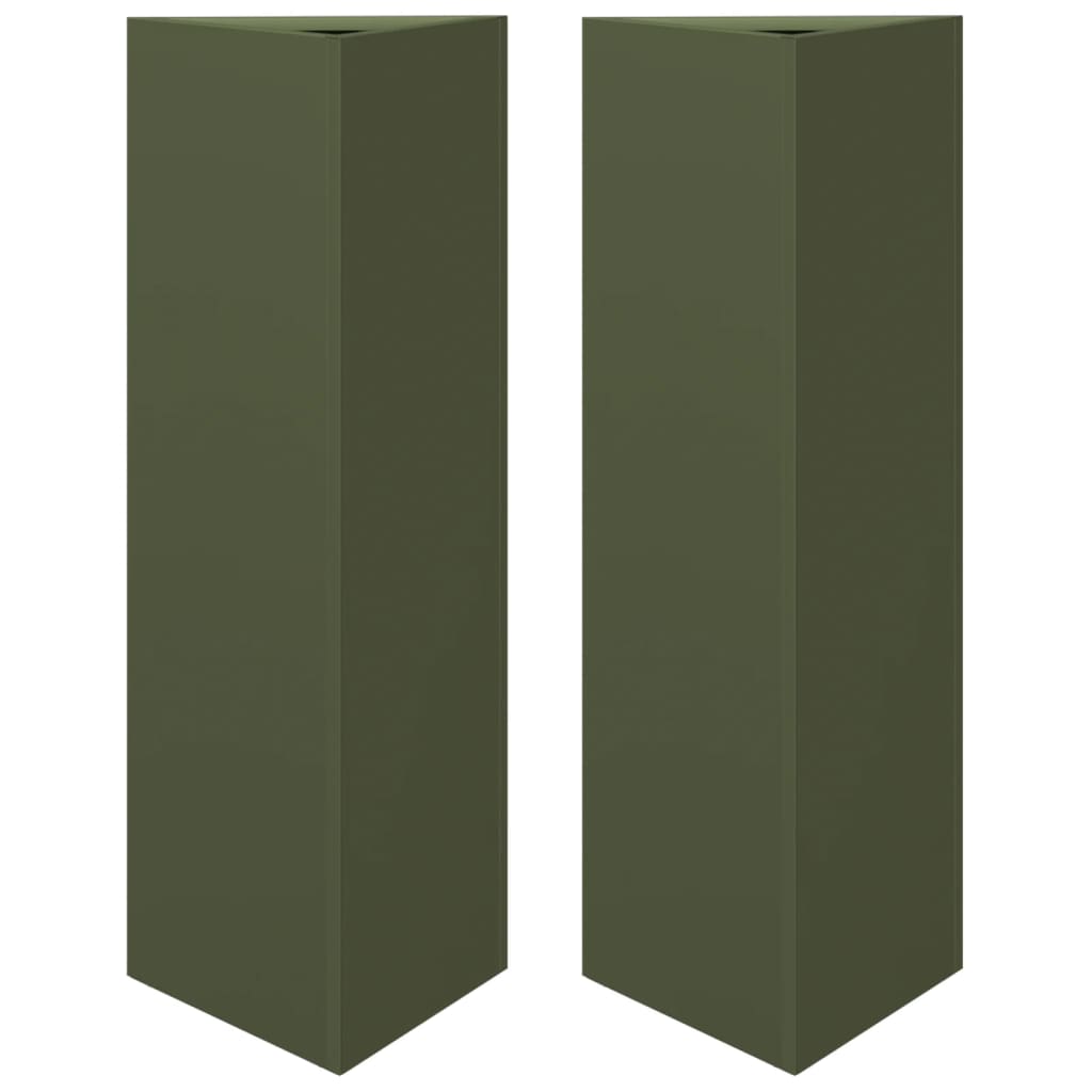 Plant Pot 2 Pcs Olive Green Triangular 30x26x75 cm Steel