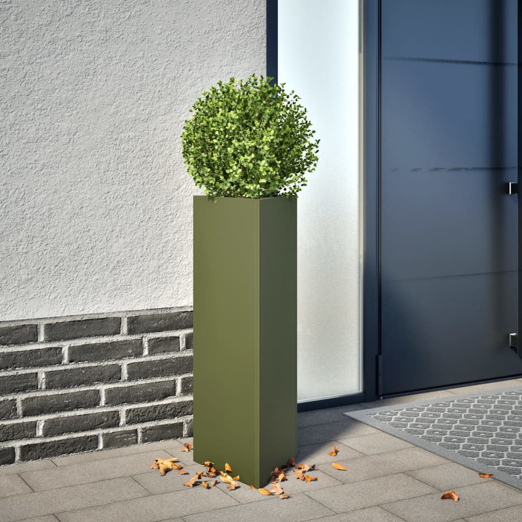 Plant Pot 2 Pcs Olive Green Triangular 30x26x75 cm Steel