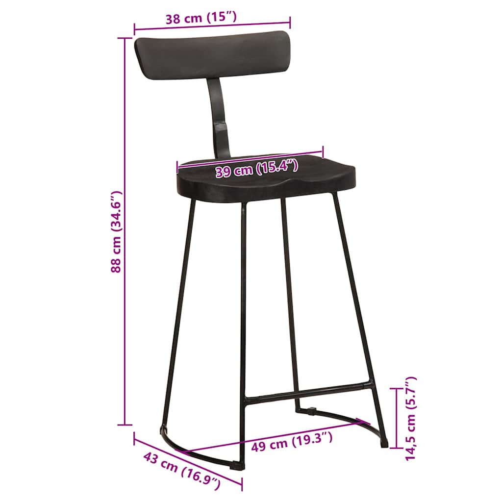 Barhocker 2 Stk. Schwarz 49x43x88 cm Mango Massivholz