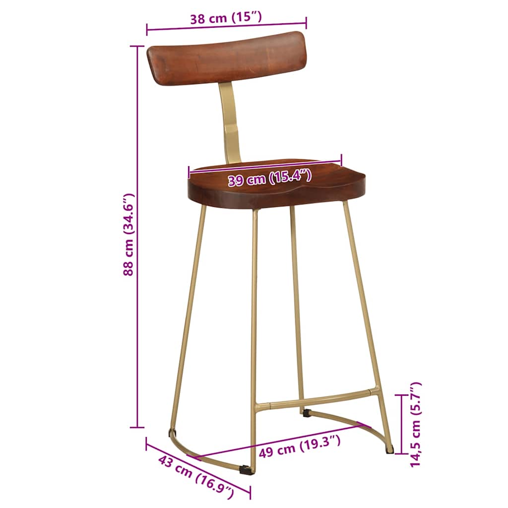 Barhocker 2 Stk. 49x43x88 cm Mango Massivholz