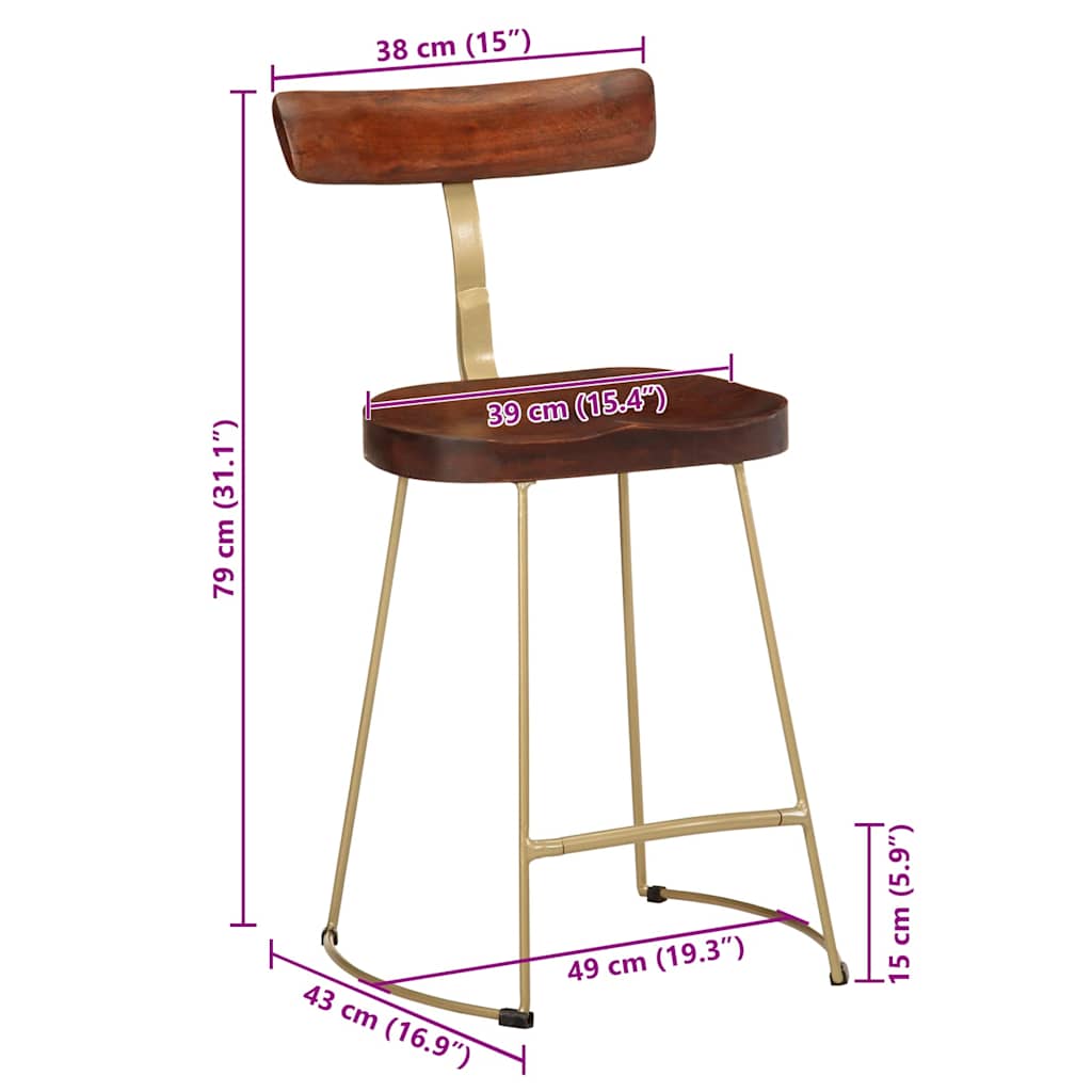 Barhocker 2 Stk. 49x43x79 cm Mango Massivholz
