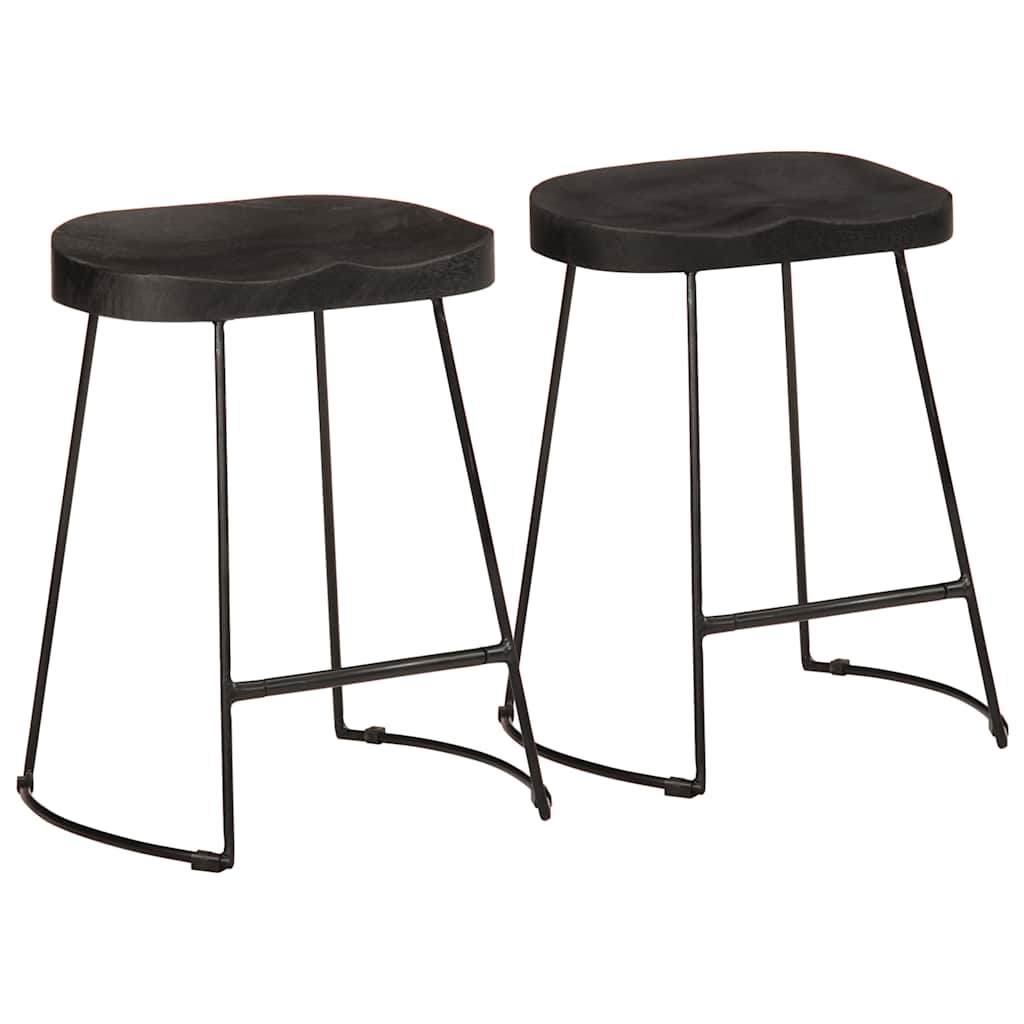 Barhocker 2 Stk. Schwarz 46x38x52 cm Mango Massivholz
