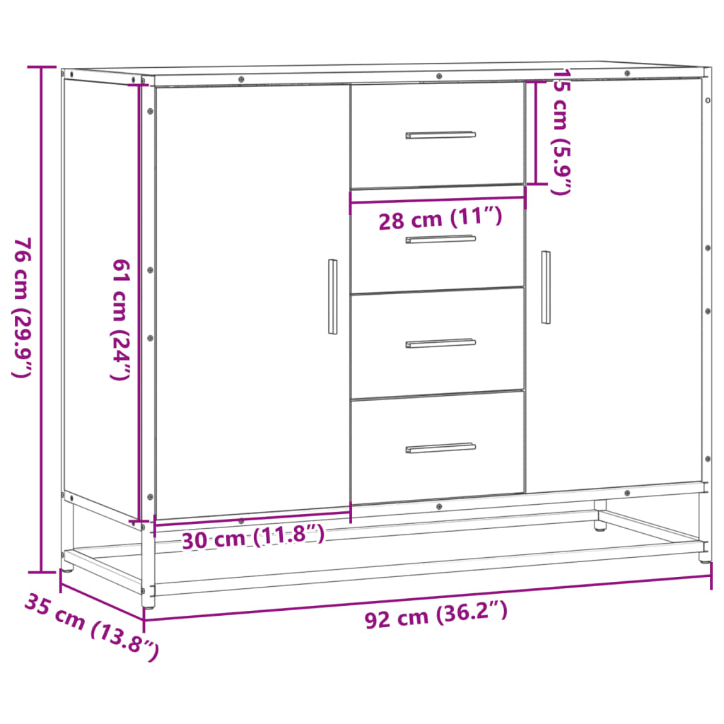 Sideboard Grey Sonoma 92x35x76 cm wood material