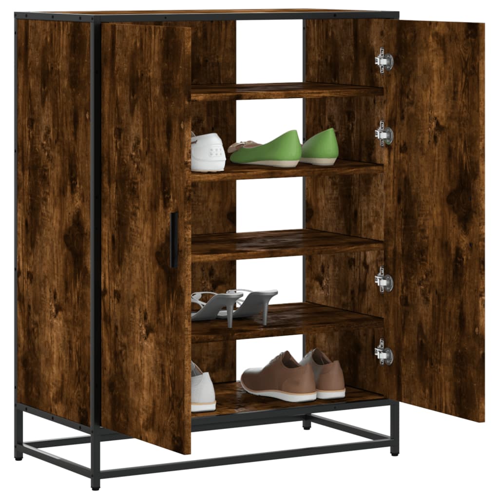 Shoe cabinet smoked oak 75x38x97.5 cm wood material metal