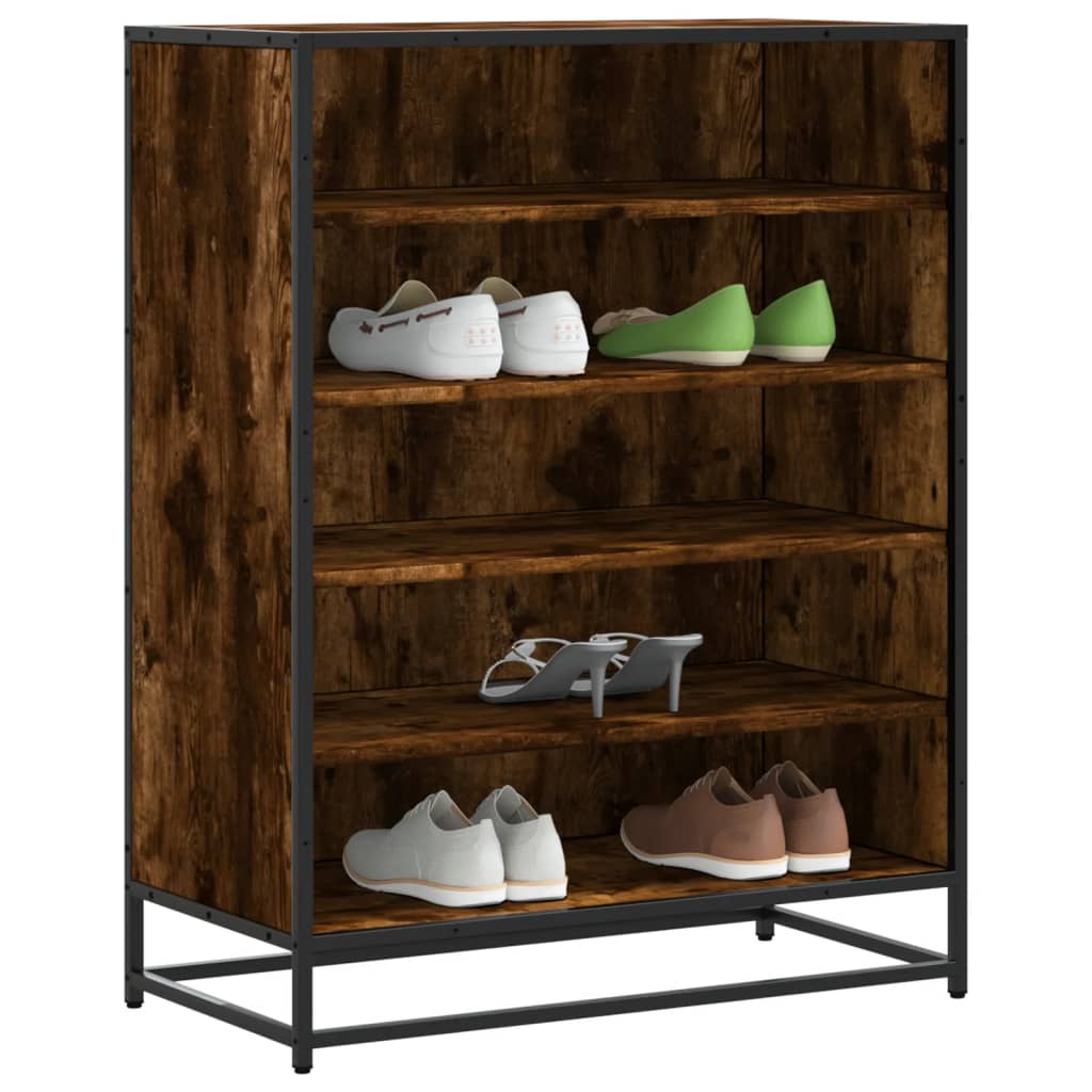 Shoe cabinet smoked oak 75x38x97.5 cm wood material metal