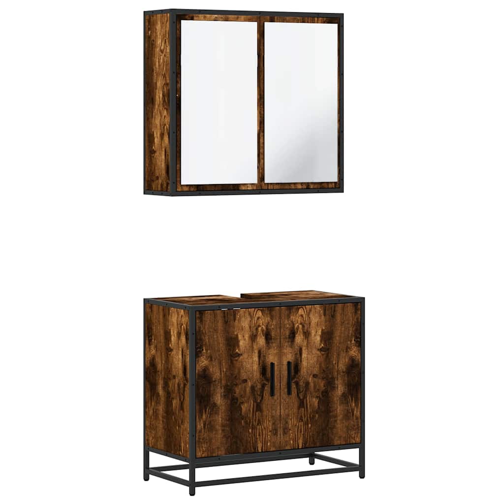 2-piece bathroom furniture set smoked oak wood material
