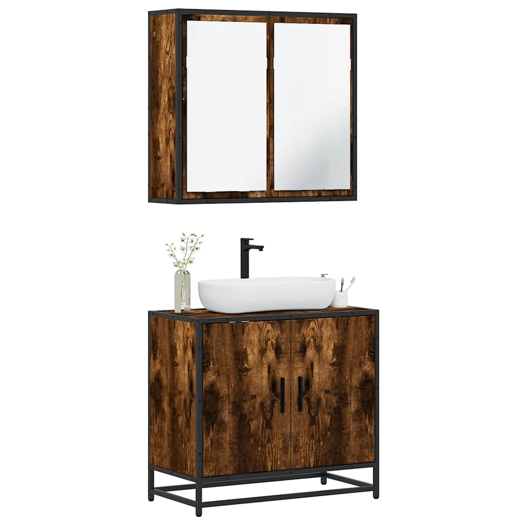 2-piece bathroom furniture set smoked oak wood material