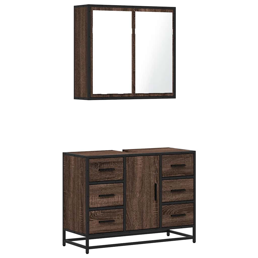 2-piece bathroom furniture set brown oak look wood material