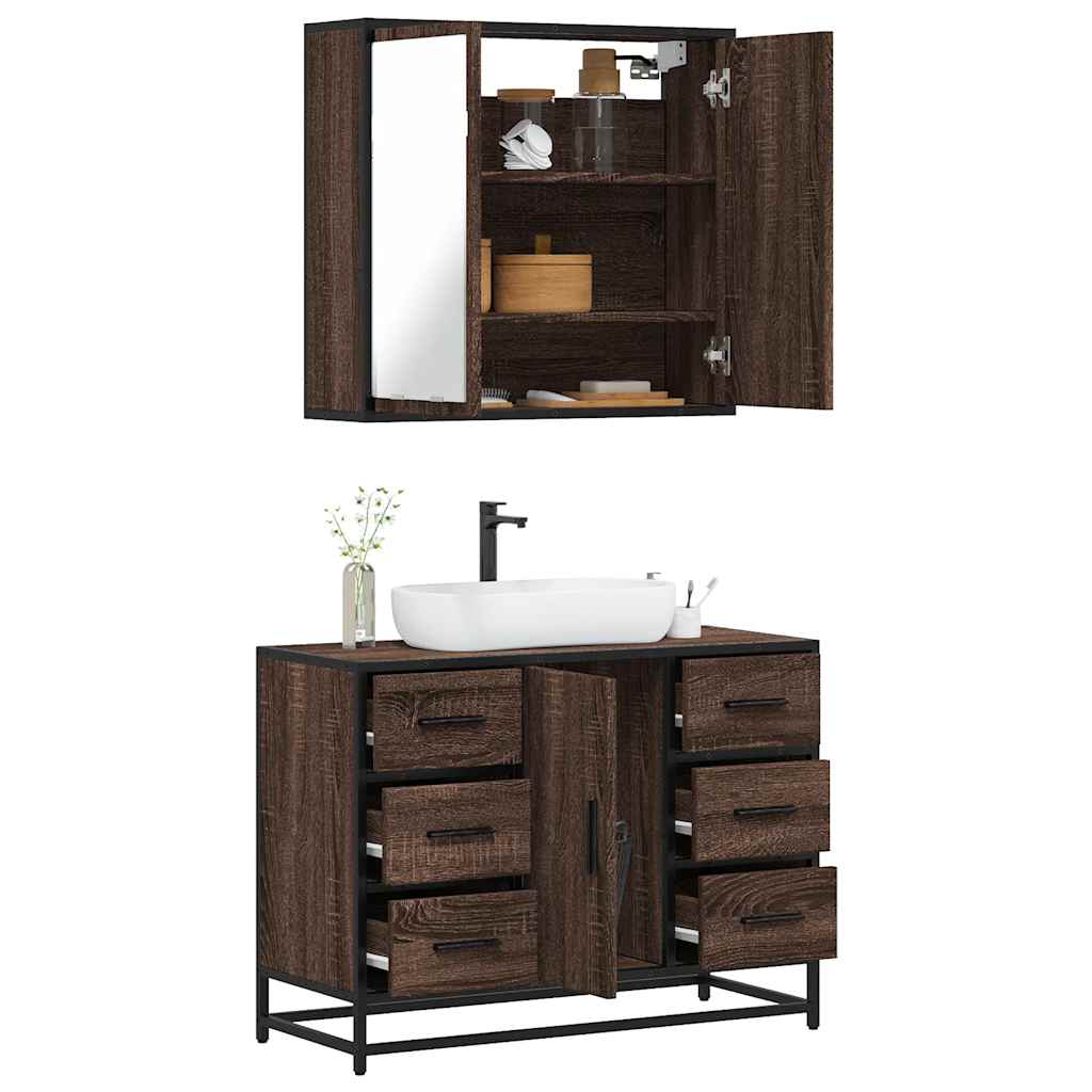 2-piece bathroom furniture set brown oak look wood material