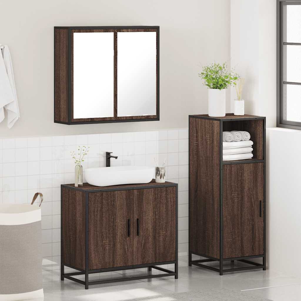 3-tlg. Badmöbel-Set Braun Eichen-Optik Holzwerkstoff