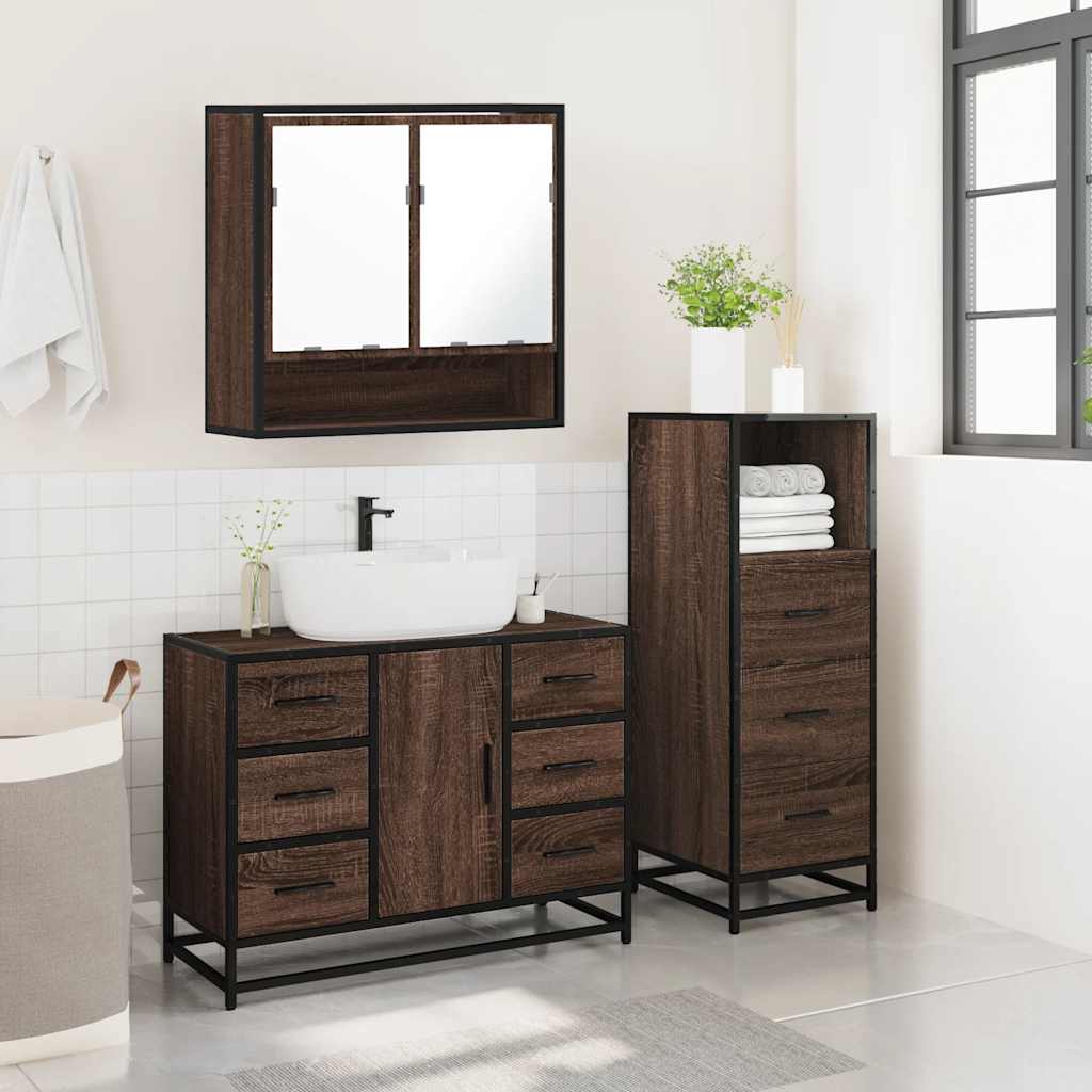 3-tlg. Badmöbel-Set Braun Eichen-Optik Holzwerkstoff