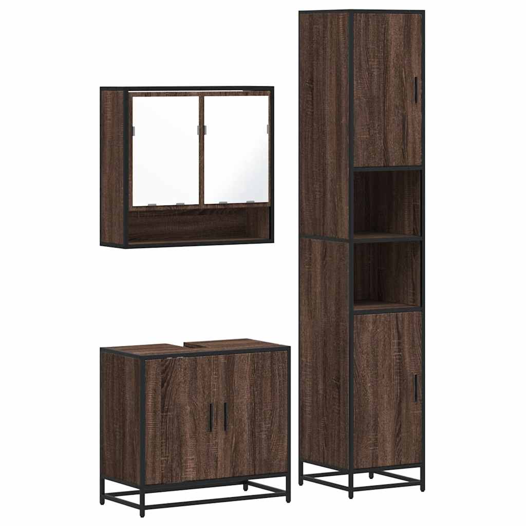 3-piece bathroom furniture set brown oak look wood material