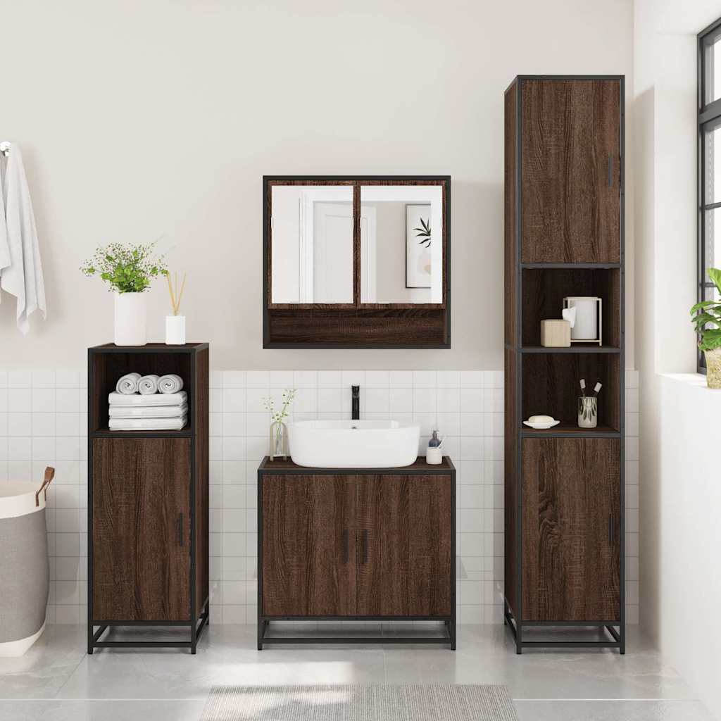 3-piece bathroom furniture set brown oak look wood material