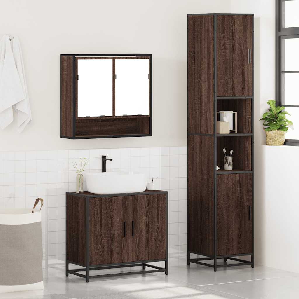 3-piece bathroom furniture set brown oak look wood material