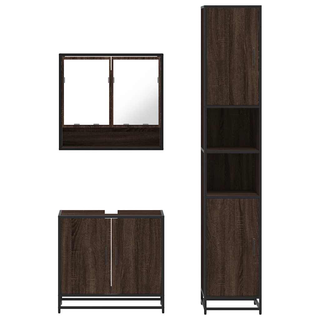 3-piece bathroom furniture set brown oak look wood material