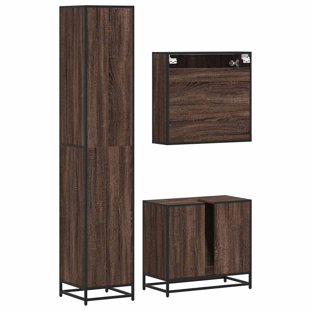 3-piece bathroom furniture set brown oak look wood material