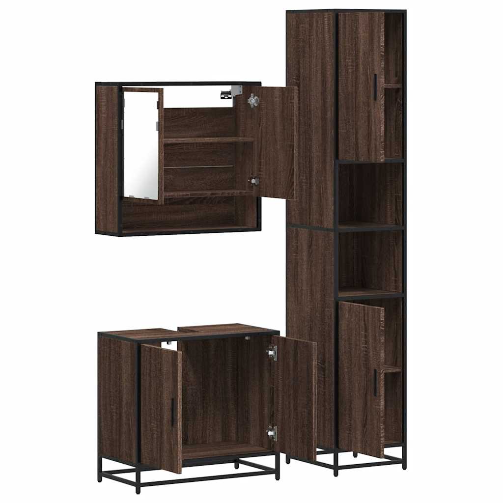 3-piece bathroom furniture set brown oak look wood material