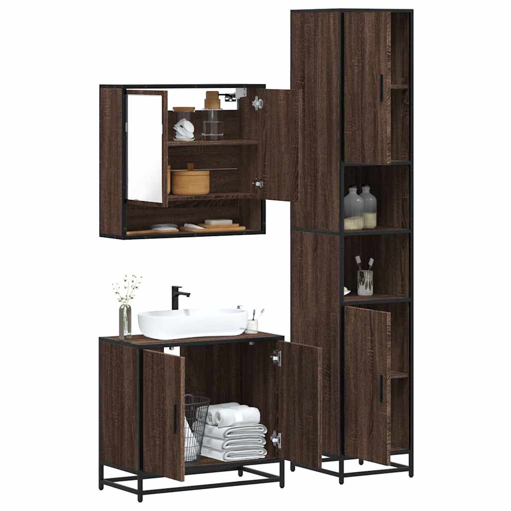 3-piece bathroom furniture set brown oak look wood material