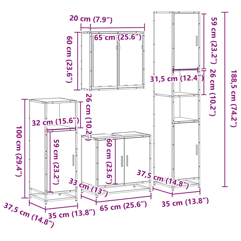 4-tlg. Badmöbel-Set Räuchereiche Holzwerkstoff