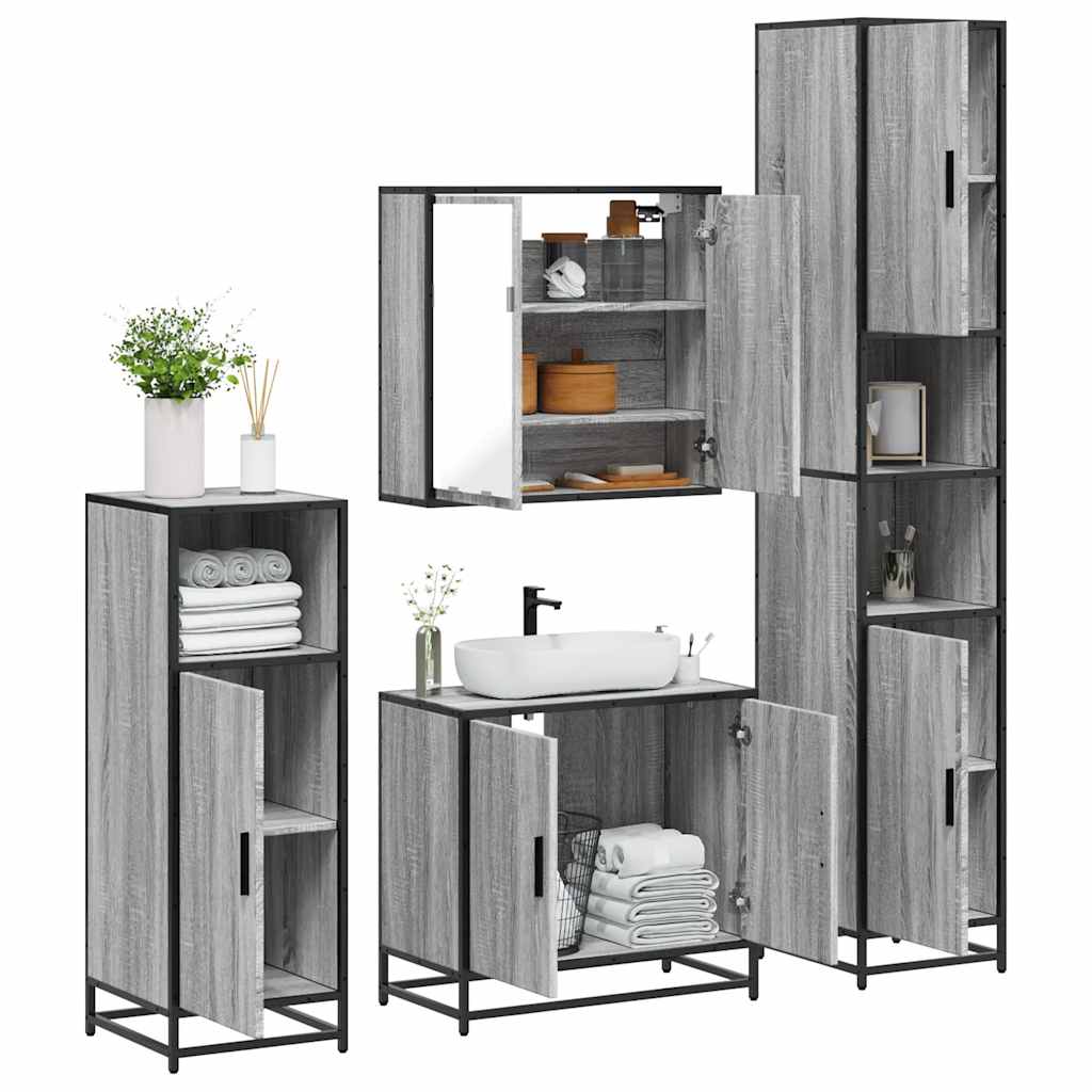 4-tlg. Badmöbel-Set Grau Sonoma Holzwerkstoff