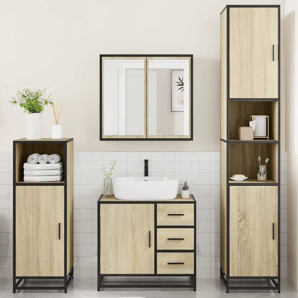4-piece bathroom furniture set Sonoma oak wood-based material