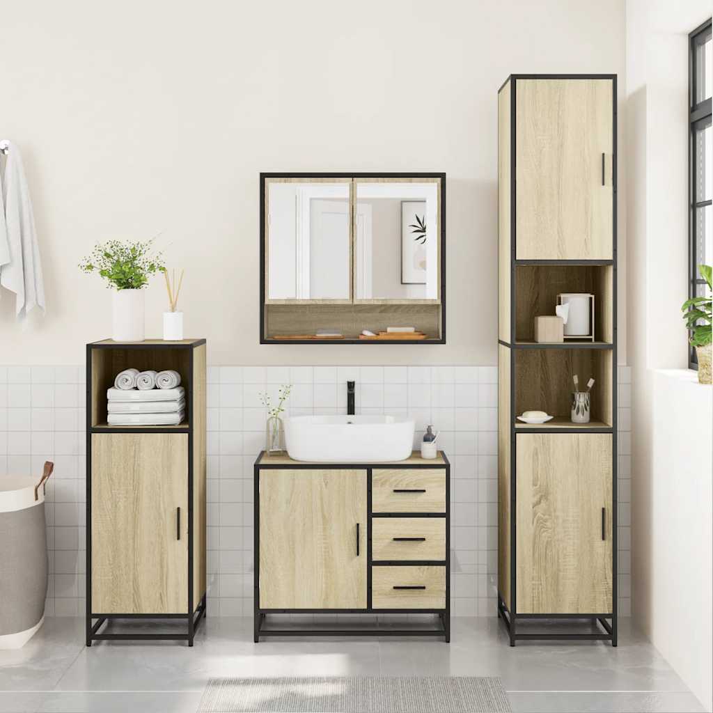 4-piece bathroom furniture set Sonoma oak wood-based material