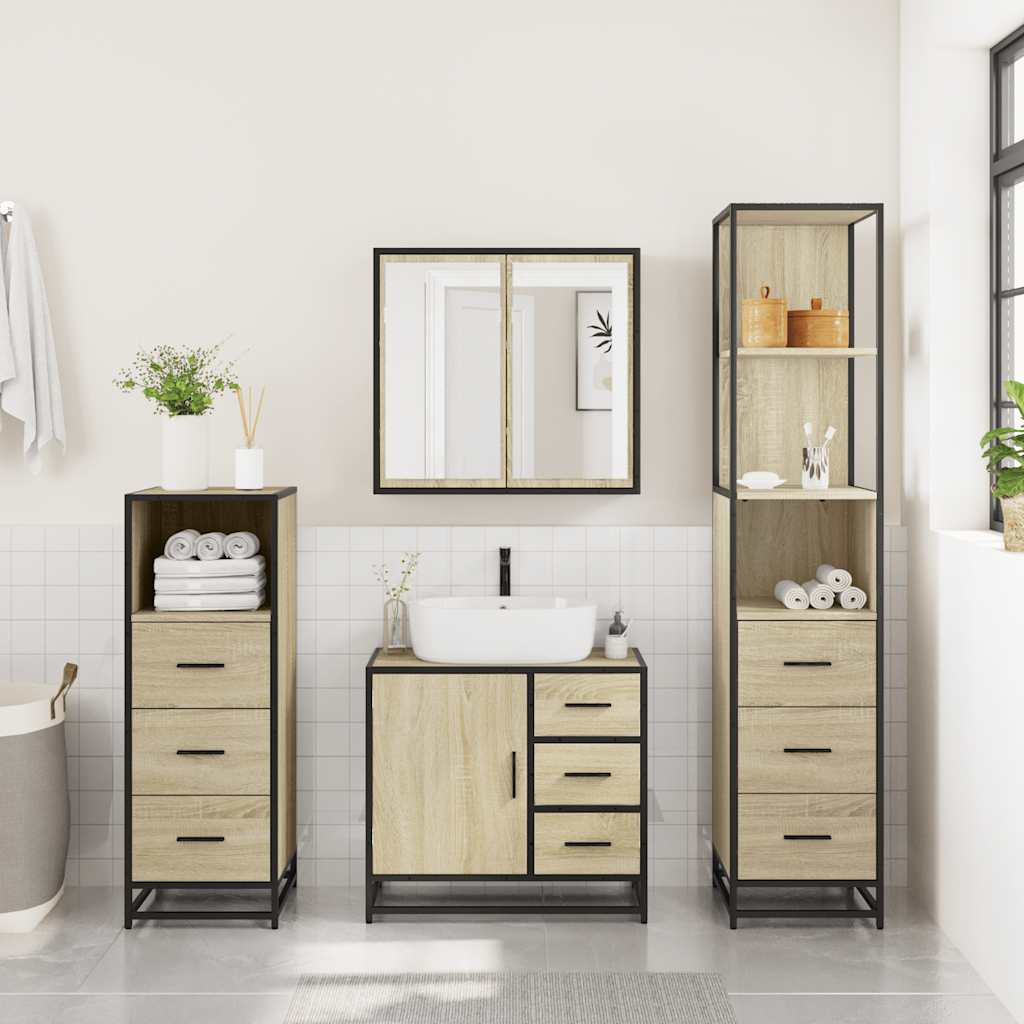 4-piece bathroom furniture set Sonoma oak wood-based material