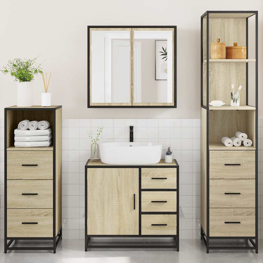 4-piece bathroom furniture set Sonoma oak wood-based material