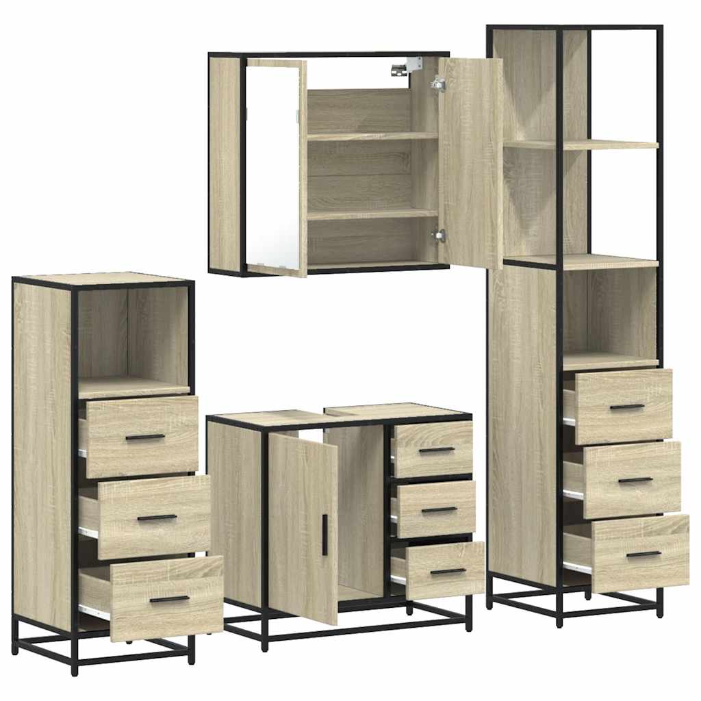 4-piece bathroom furniture set Sonoma oak wood-based material